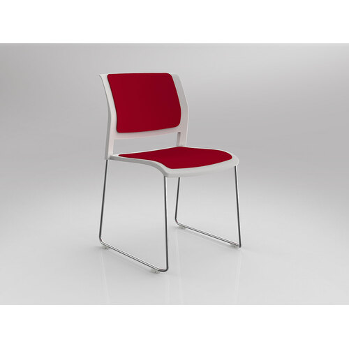 Game Chair Chrome Sled White Shell Tomato Red Seat & Back