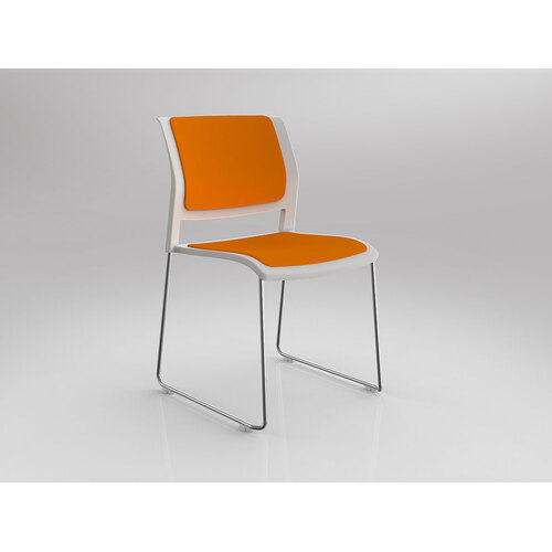 Game Chair Chrome Sled White Shell Bright Orange Seat & Back