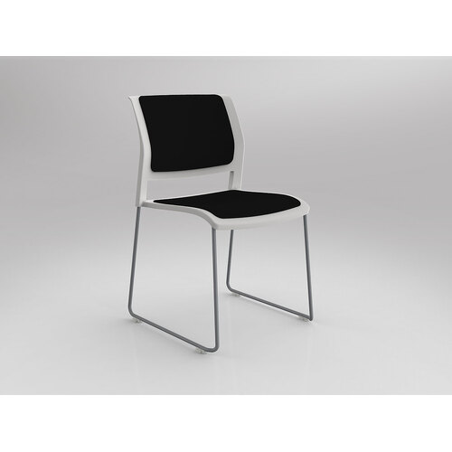 Game Chair Silver Sled White Shell Black Seat & Back