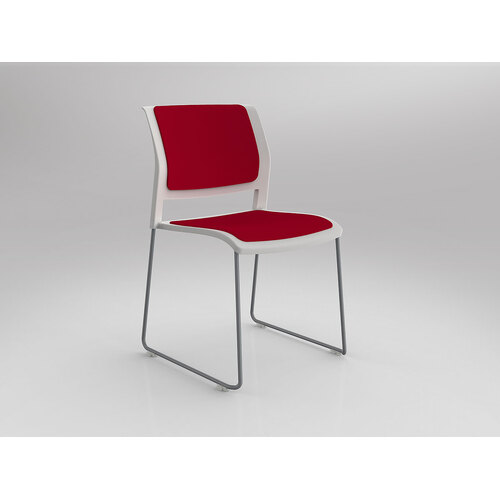 Game Chair Silver Sled White Shell Tomato Red Seat & Back
