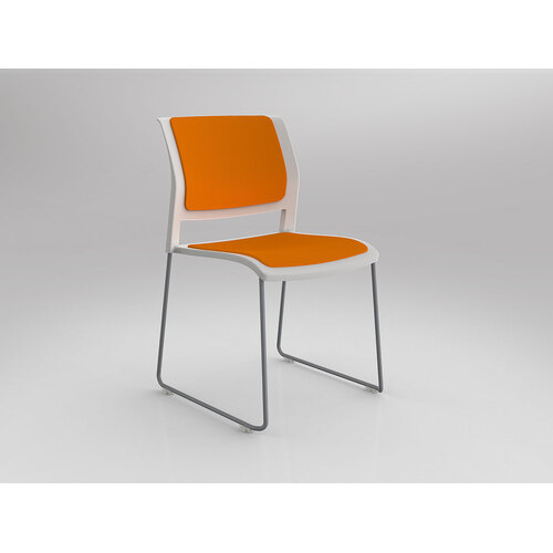 Game Chair Silver Sled White Shell Bright Orange Seat & Back