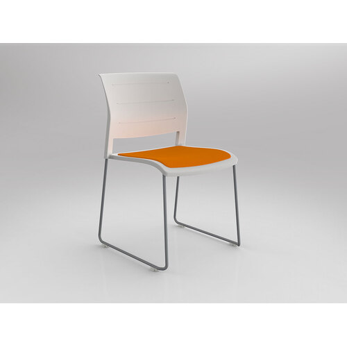 Game Chair Silver Sled White Shell Bright Orange Seat