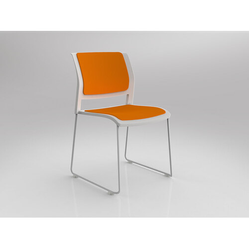 Game Chair White Sled White Shell Bright Orange Seat & Back