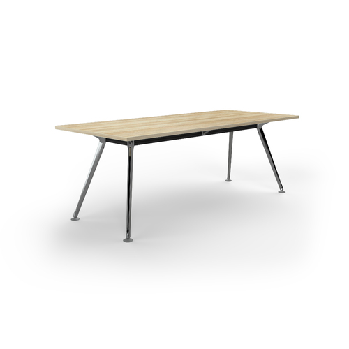 Team Meeting Table 2100 X 900 New Oak On Polished Alloy